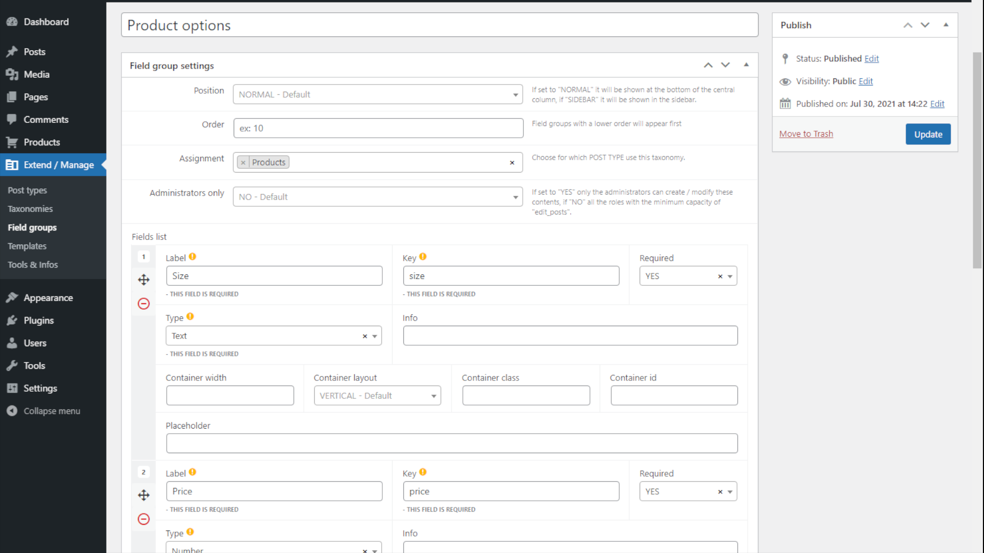 Custom fields