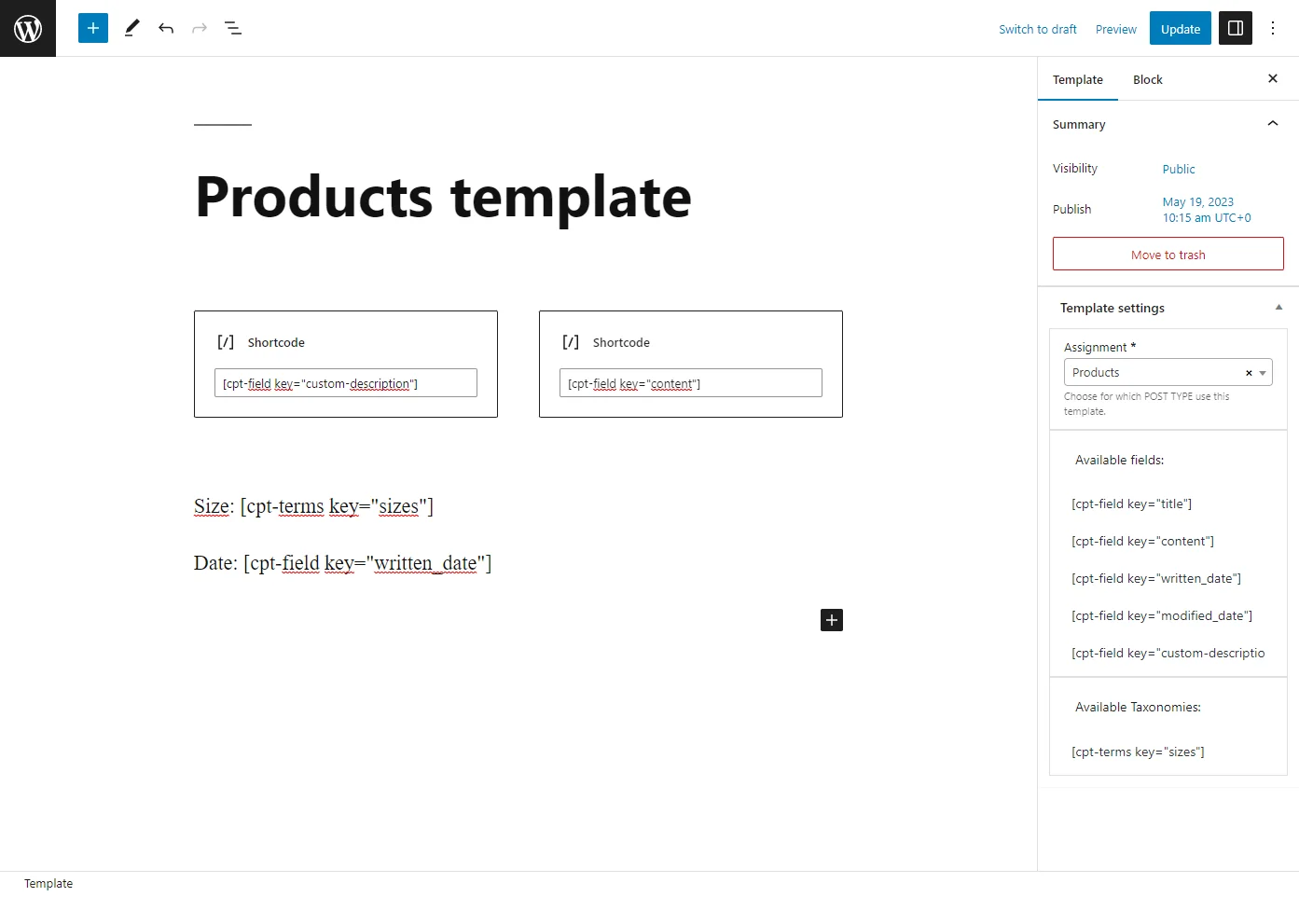 Custom post types - templates